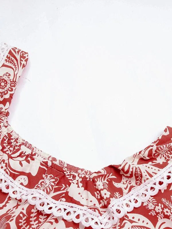 Elegant Floral Square Neck Dress with Long Sleeves for Women