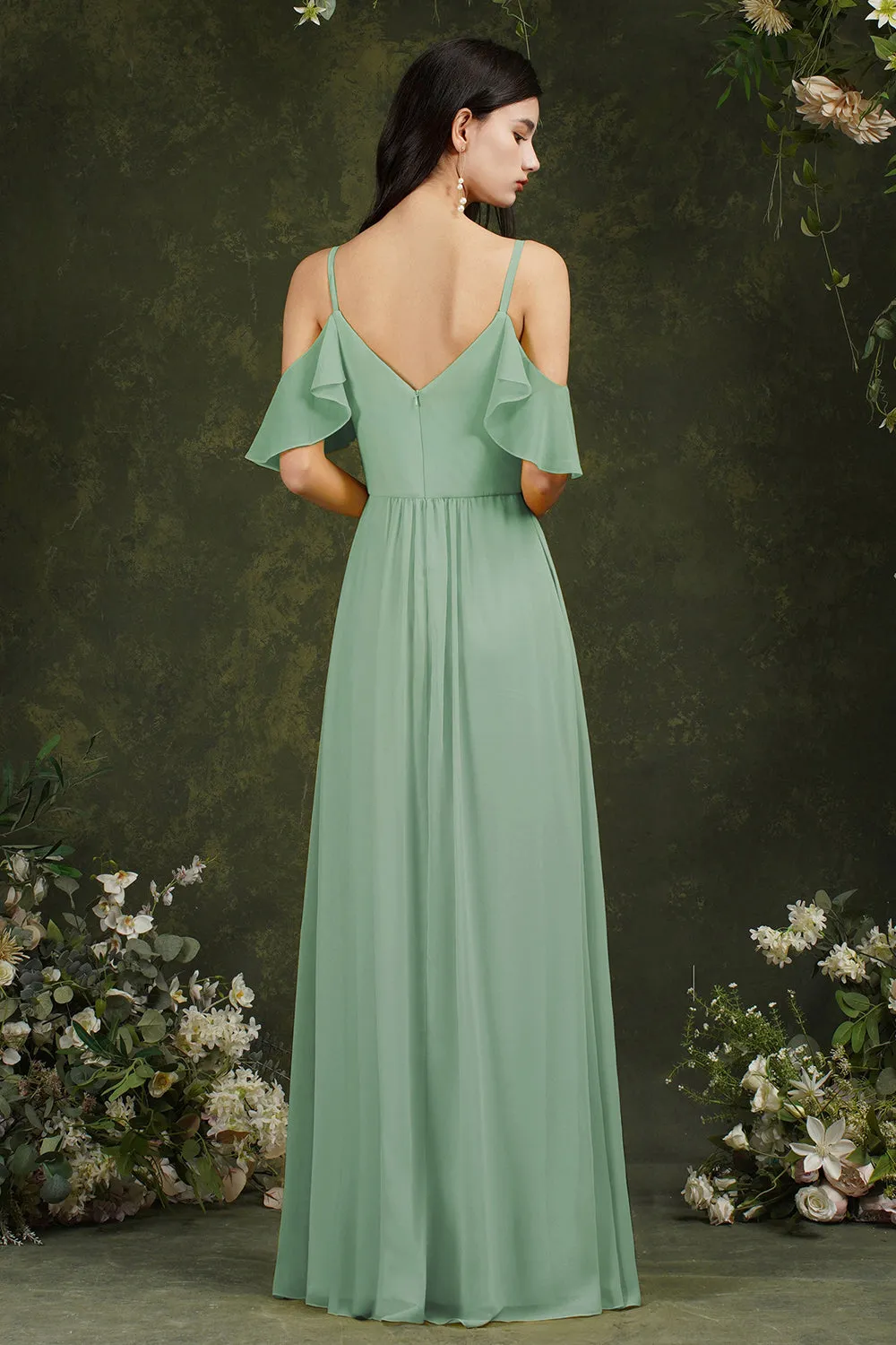 Elegant Long A-line Sweetheart Backless Chiffon Bridesmaid Dress With Pockets