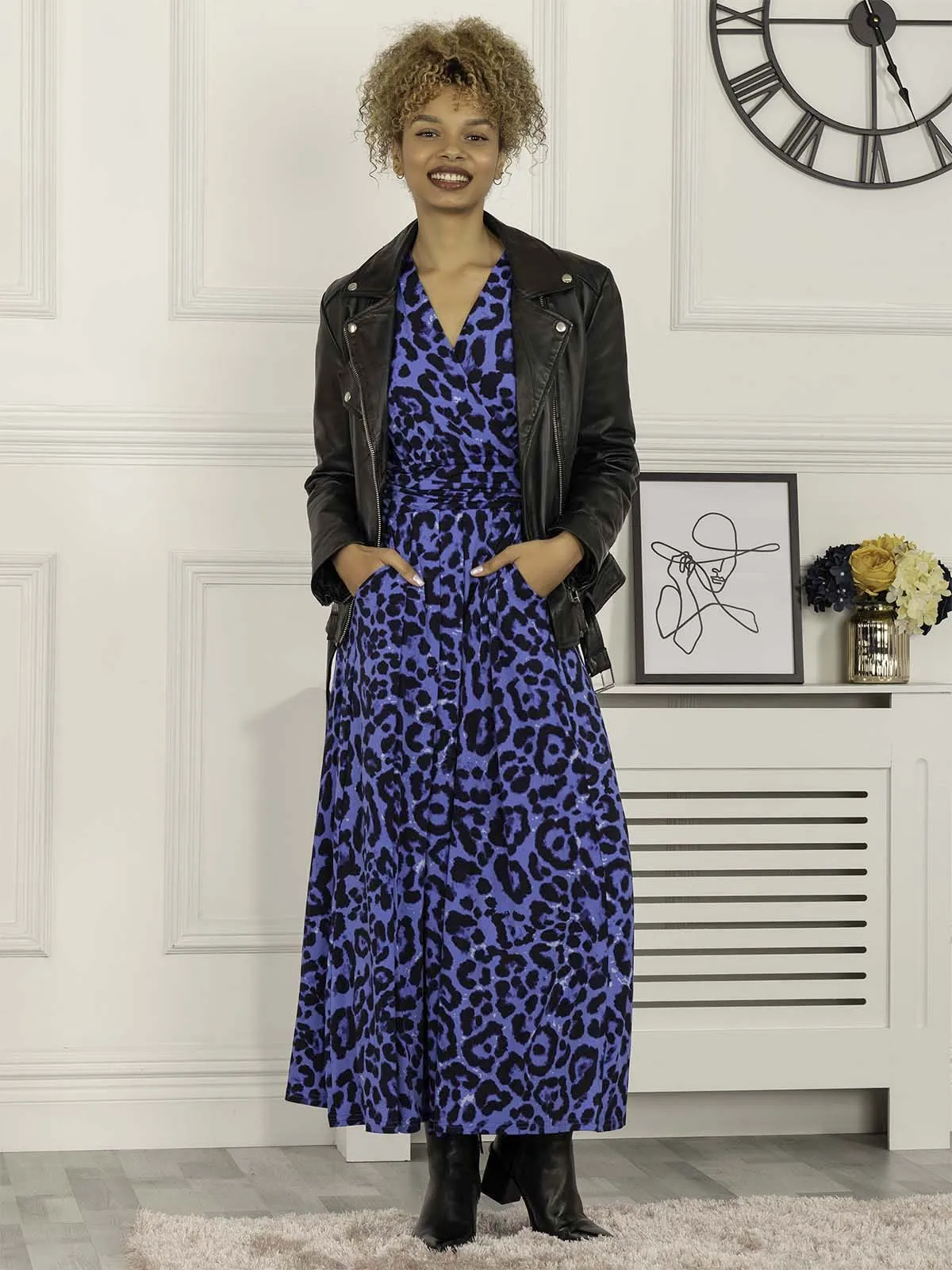 Elisha Print Jersey Maxi Dress, Blue Animal