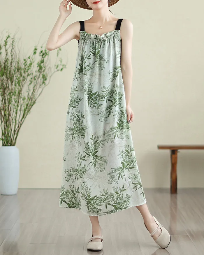 ellazhu Women's Dress Sleeveless Tank Black Strap Oversize Loose Flowy Hem Floral Print Summer GA2753