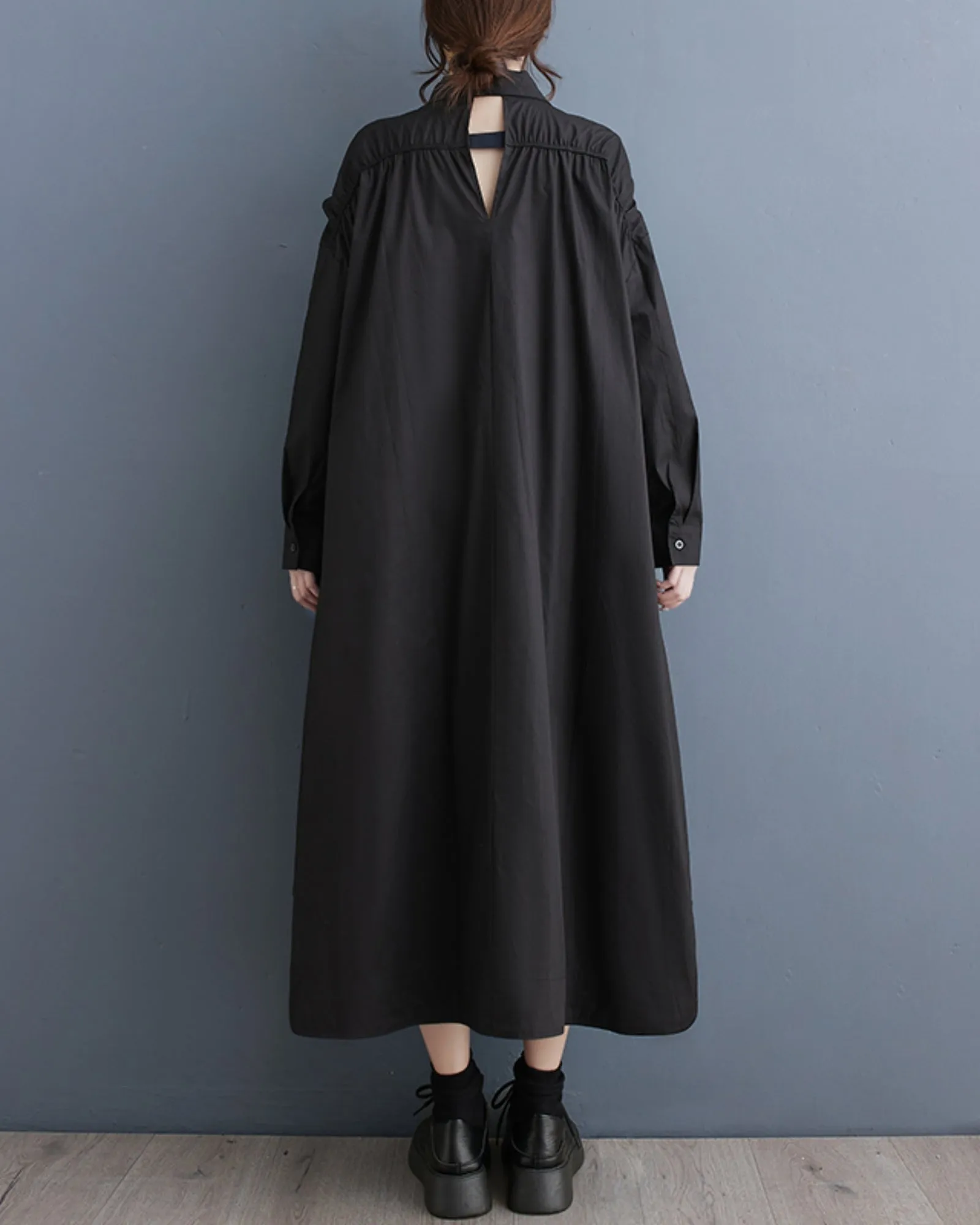 ellazhu Women's Oversized Solid Color Long Sleeve Flowy Irregular Hem Dress GZ148