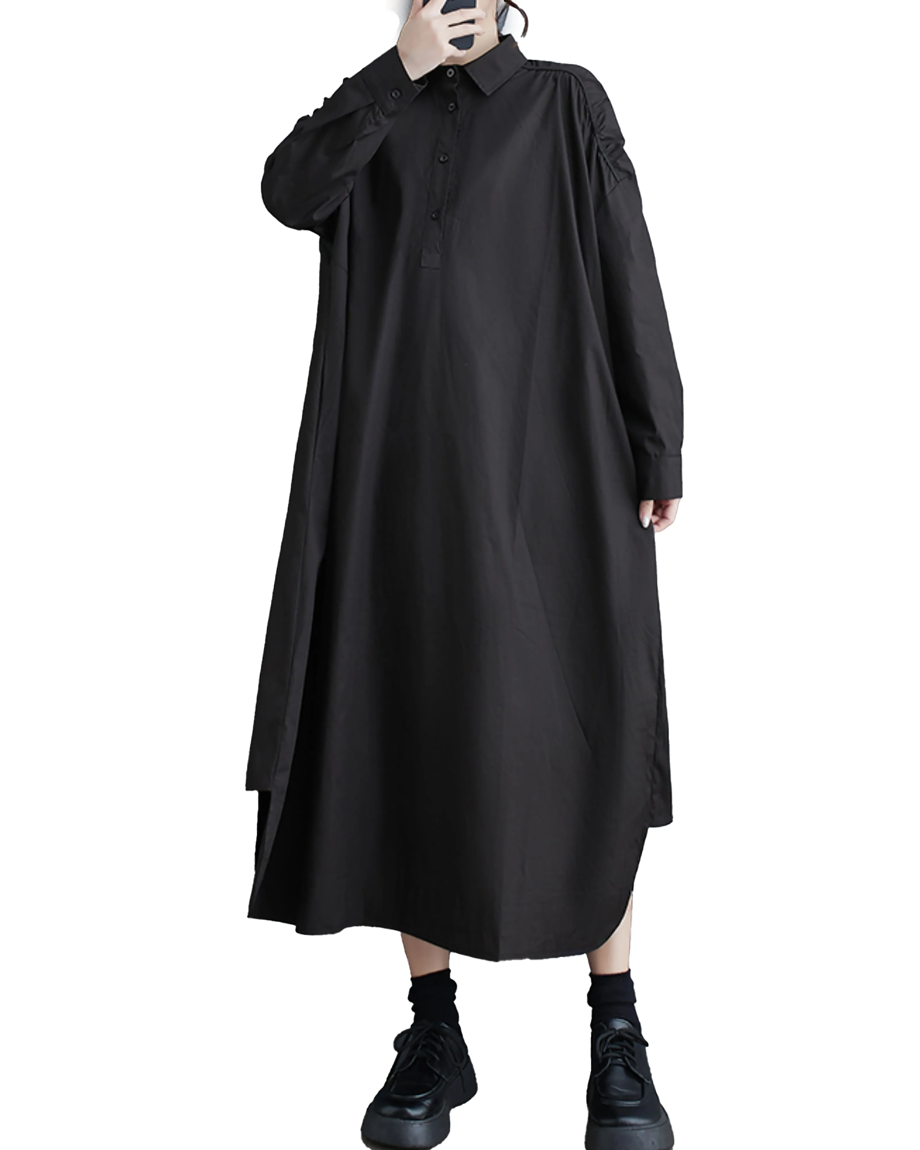 ellazhu Women's Oversized Solid Color Long Sleeve Flowy Irregular Hem Dress GZ148