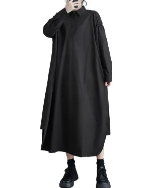 ellazhu Women's Oversized Solid Color Long Sleeve Flowy Irregular Hem Dress GZ148