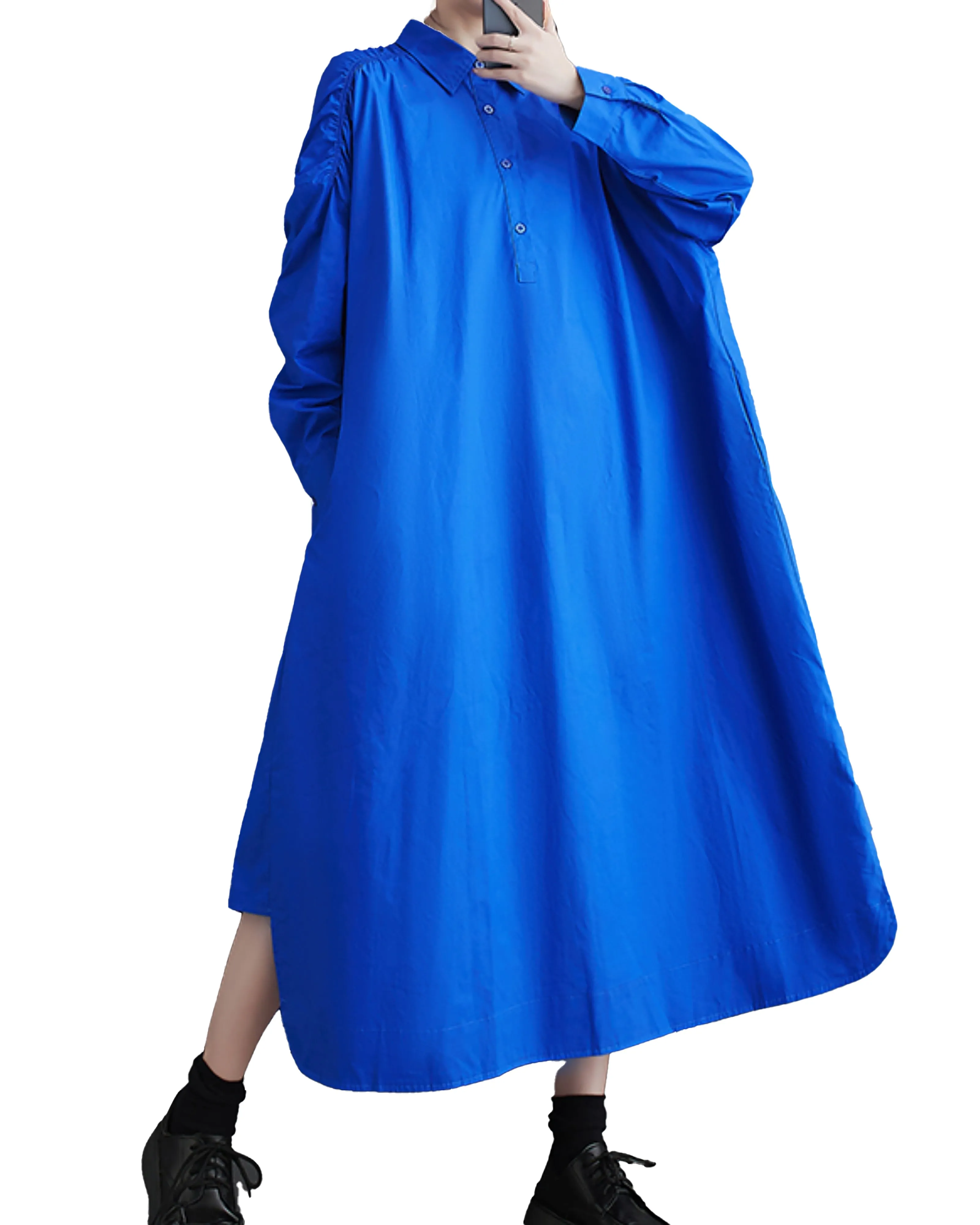ellazhu Women's Oversized Solid Color Long Sleeve Flowy Irregular Hem Dress GZ148