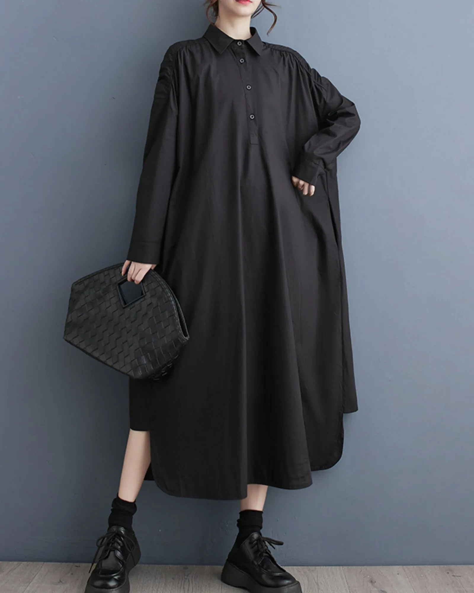 ellazhu Women's Oversized Solid Color Long Sleeve Flowy Irregular Hem Dress GZ148