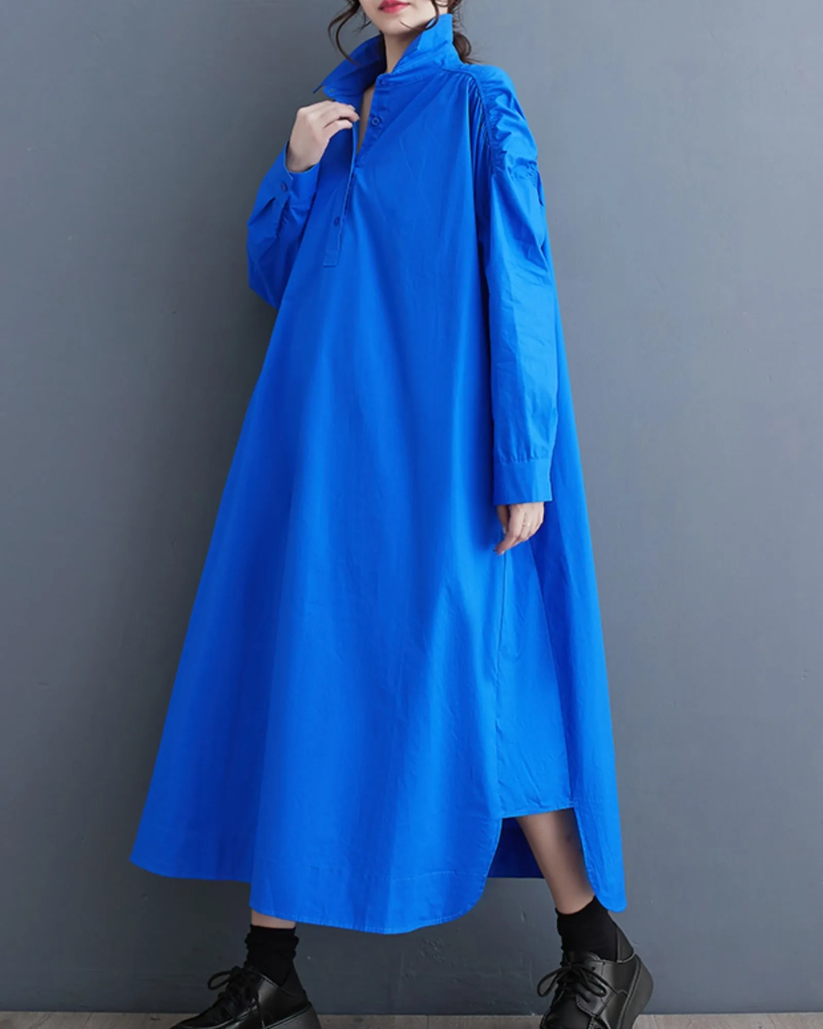 ellazhu Women's Oversized Solid Color Long Sleeve Flowy Irregular Hem Dress GZ148