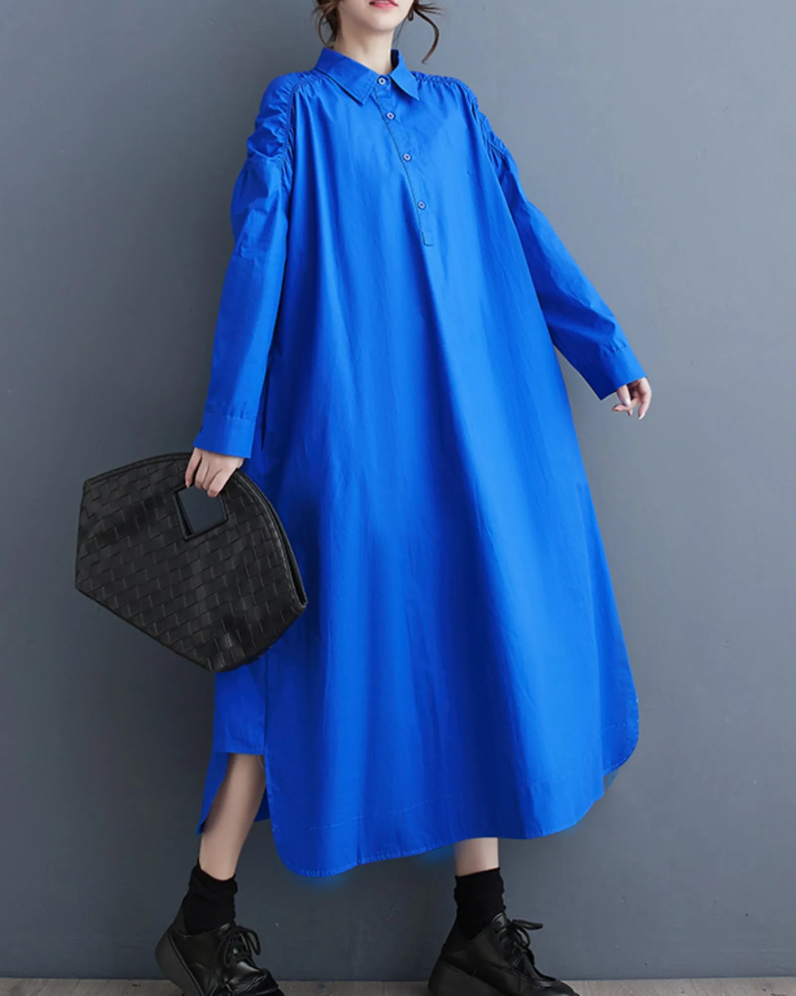 ellazhu Women's Oversized Solid Color Long Sleeve Flowy Irregular Hem Dress GZ148
