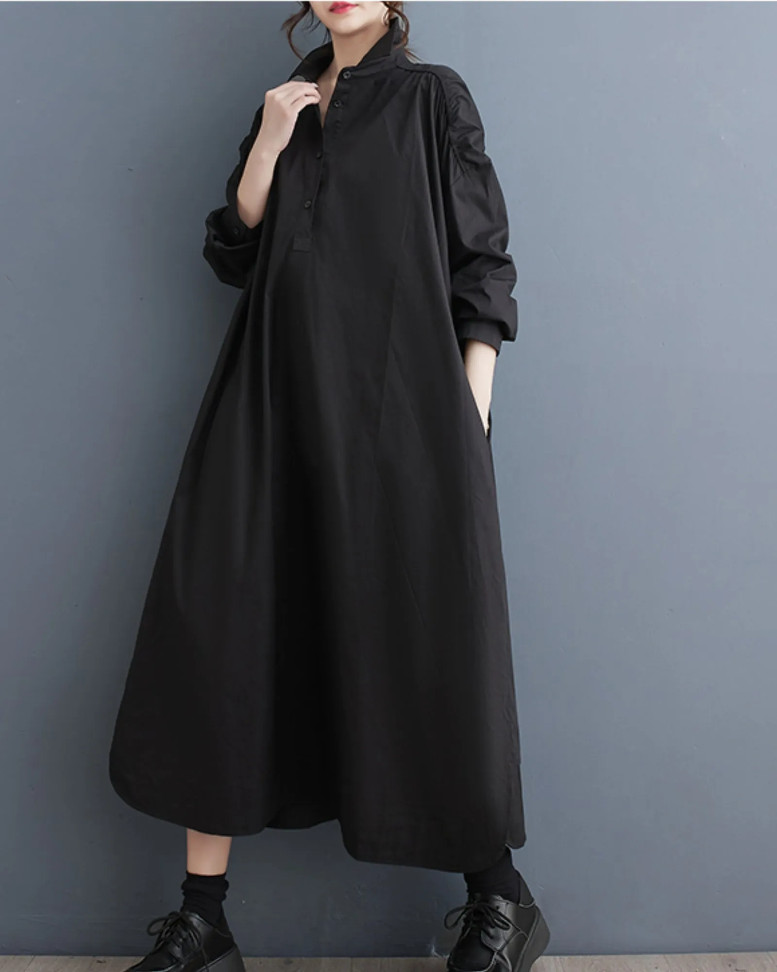 ellazhu Women's Oversized Solid Color Long Sleeve Flowy Irregular Hem Dress GZ148