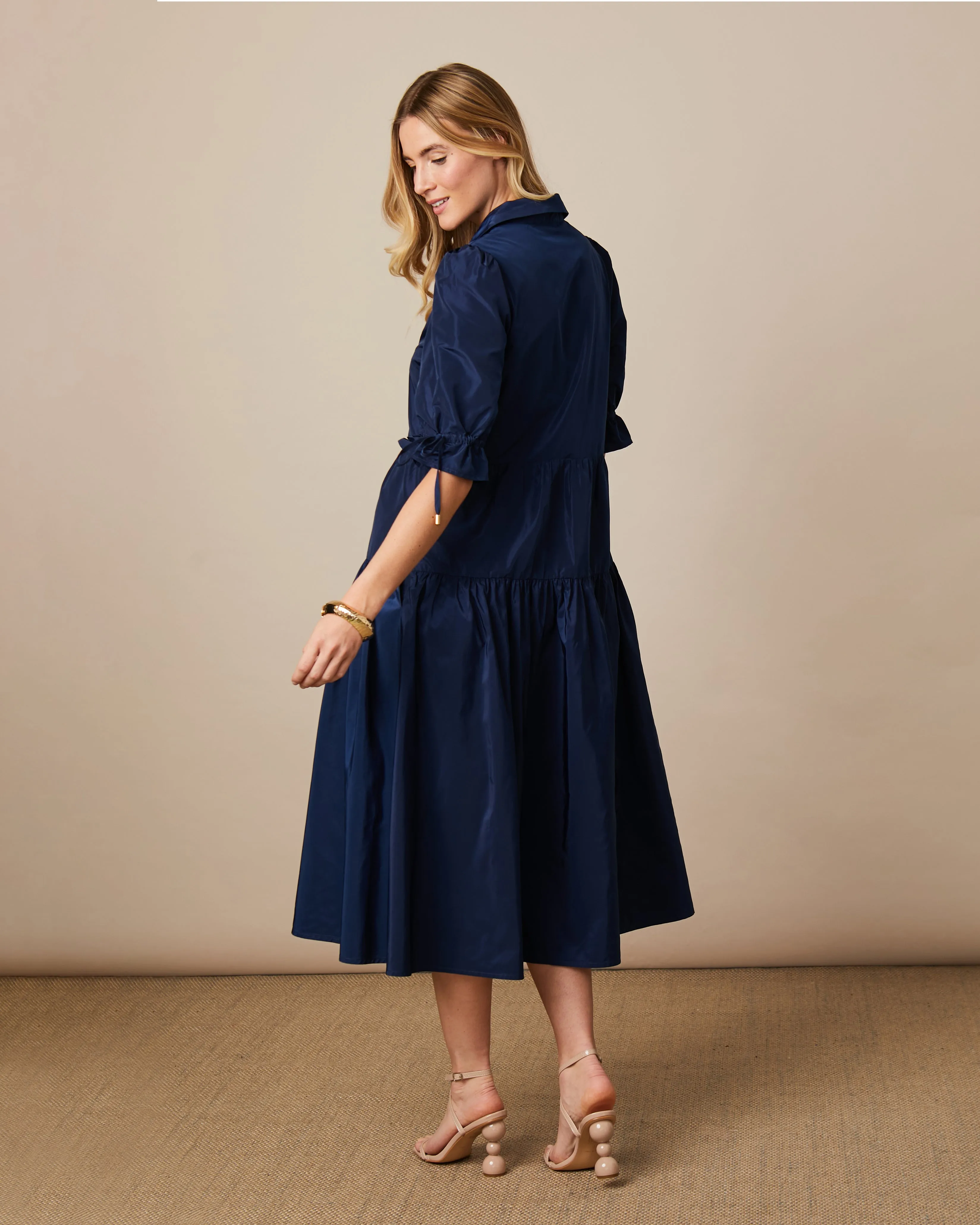 Fee G Agatha Navy Taffeta Layered Shirt Dress
