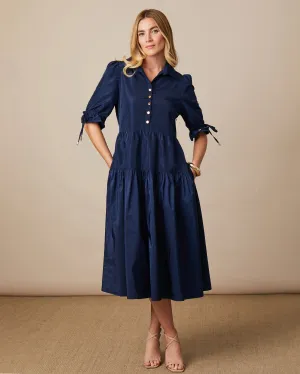 Fee G Agatha Navy Taffeta Layered Shirt Dress
