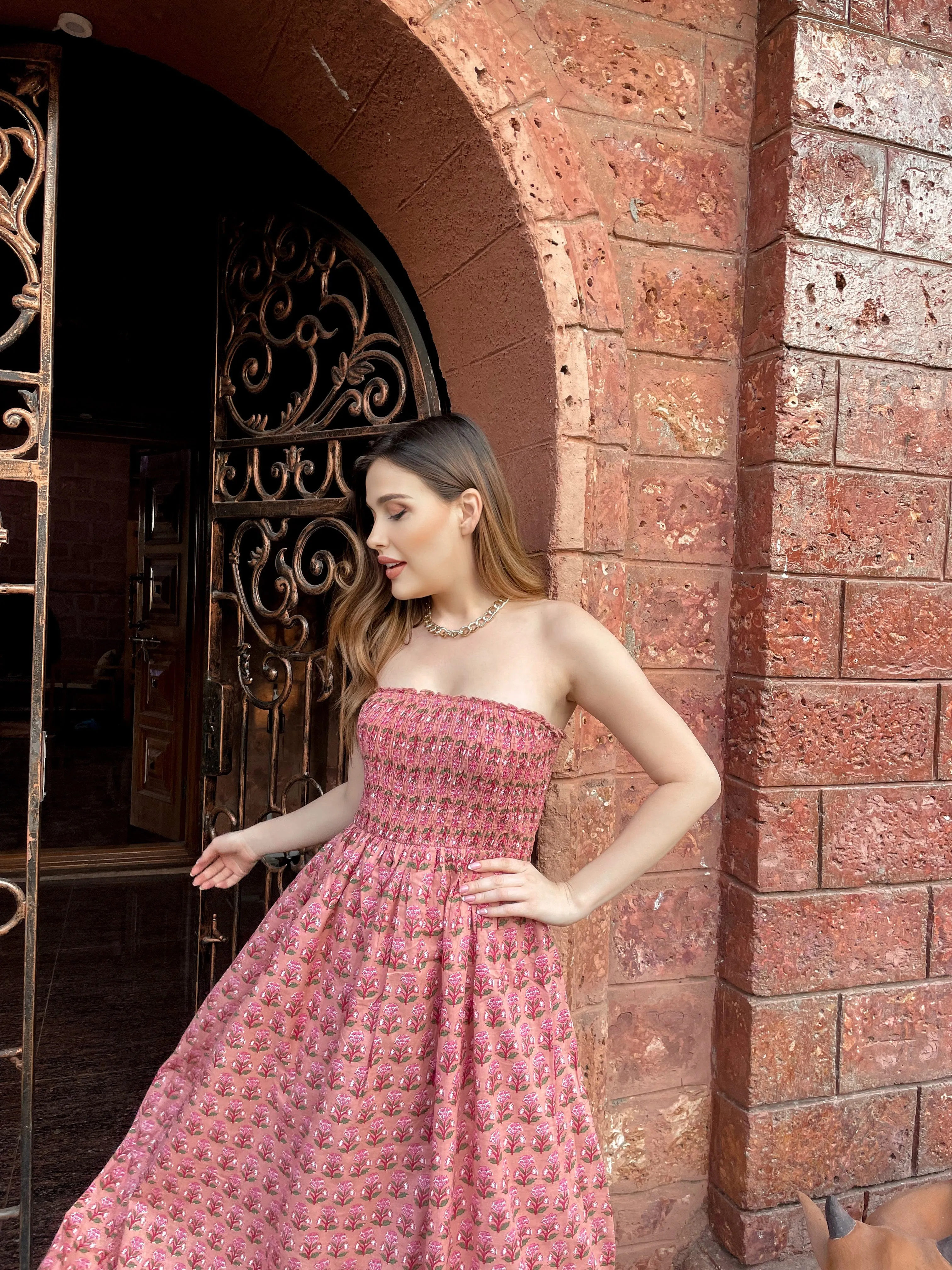 Floral Pink Tube Dress