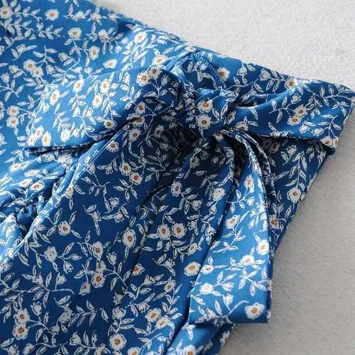 Floral Print Bow Sheath Crop Top Ruffles Mini Skirt Set