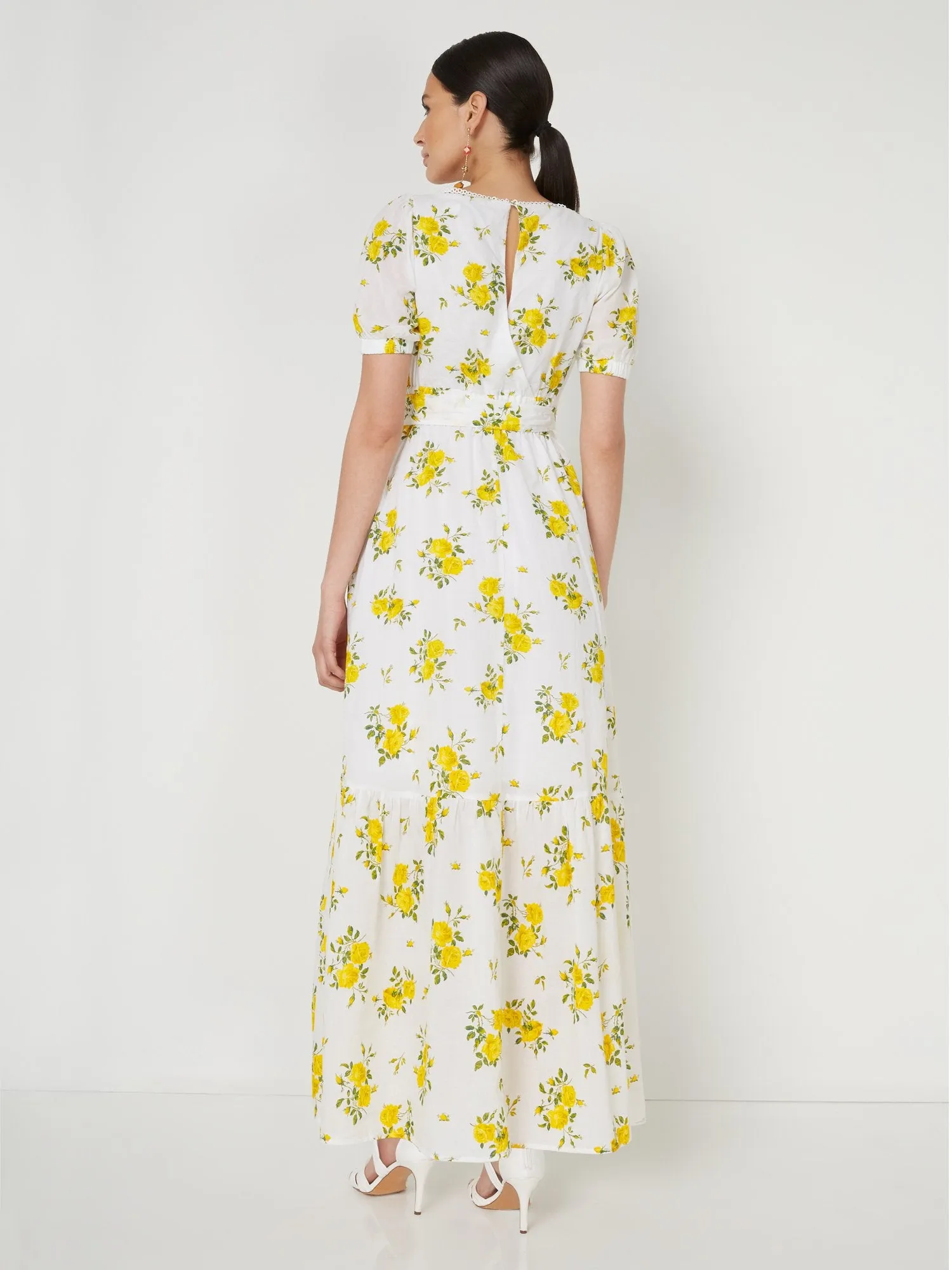 Floral-Print Square-Neck Puff-Sleeve Maxi Dress