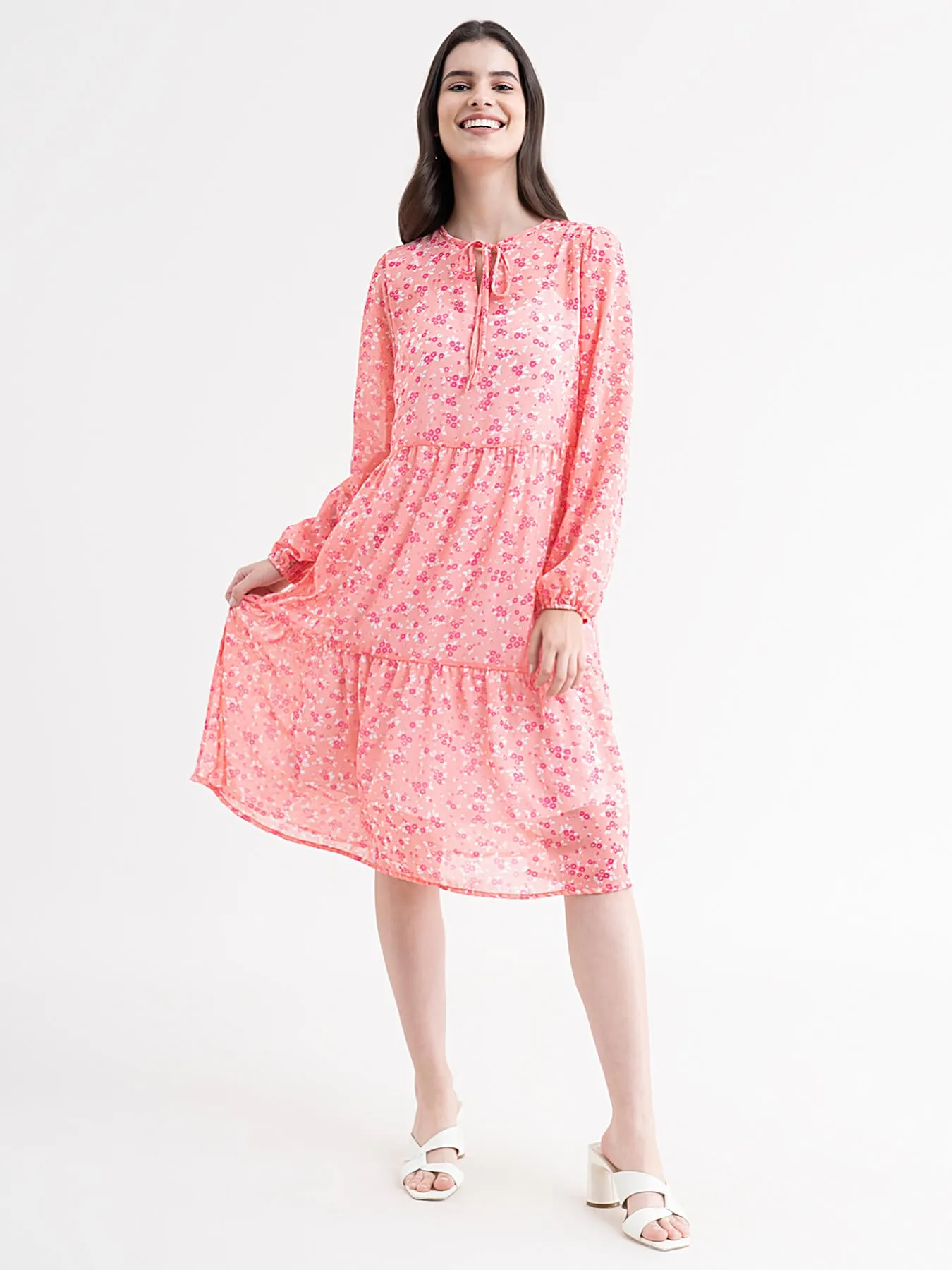 Floral Tiered Dress - Pink