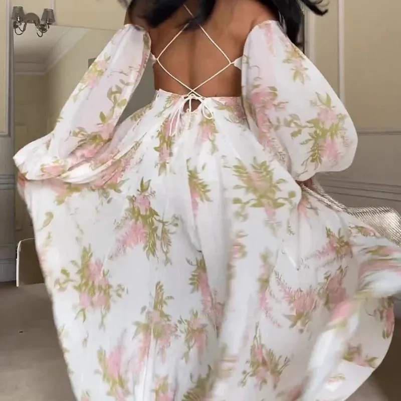 Floriane: Enchanting Spaghetti Strap Hollow-Out Maxi Dress