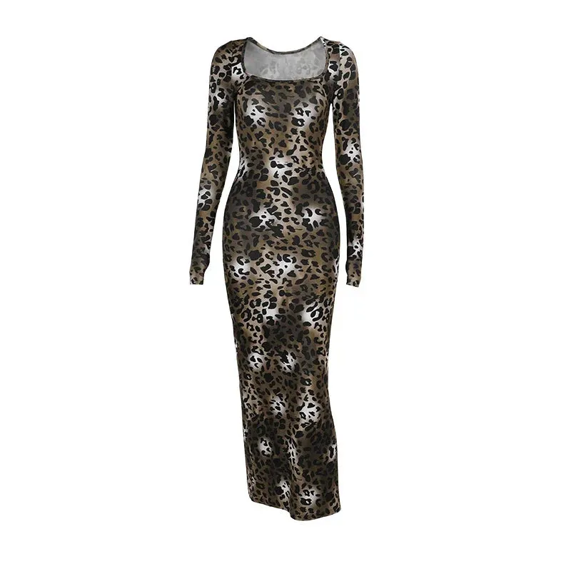 Flytonn-Christmas Outfits New Year's Eve Dress Night Out Club Dresses cute winter outfits Rowena Leopard Print Long Dress
