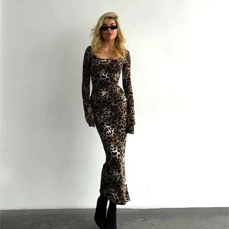 Flytonn-Christmas Outfits New Year's Eve Dress Night Out Club Dresses cute winter outfits Rowena Leopard Print Long Dress