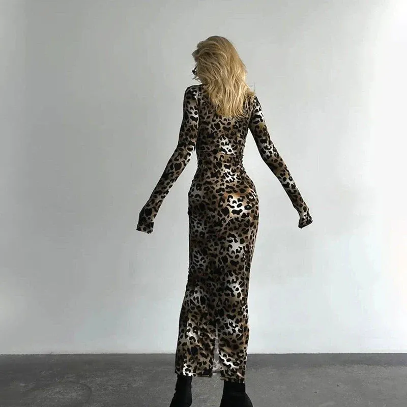 Flytonn-Christmas Outfits New Year's Eve Dress Night Out Club Dresses cute winter outfits Rowena Leopard Print Long Dress
