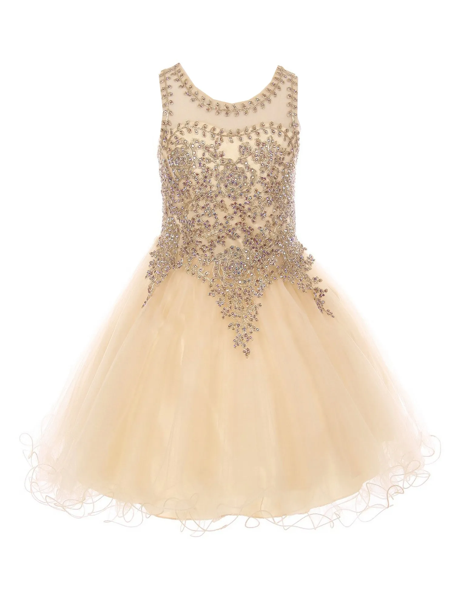Girls Multi Color Gold Trim Wire Tulle Flower Girl Junior Bridesmaid Dress 4-18