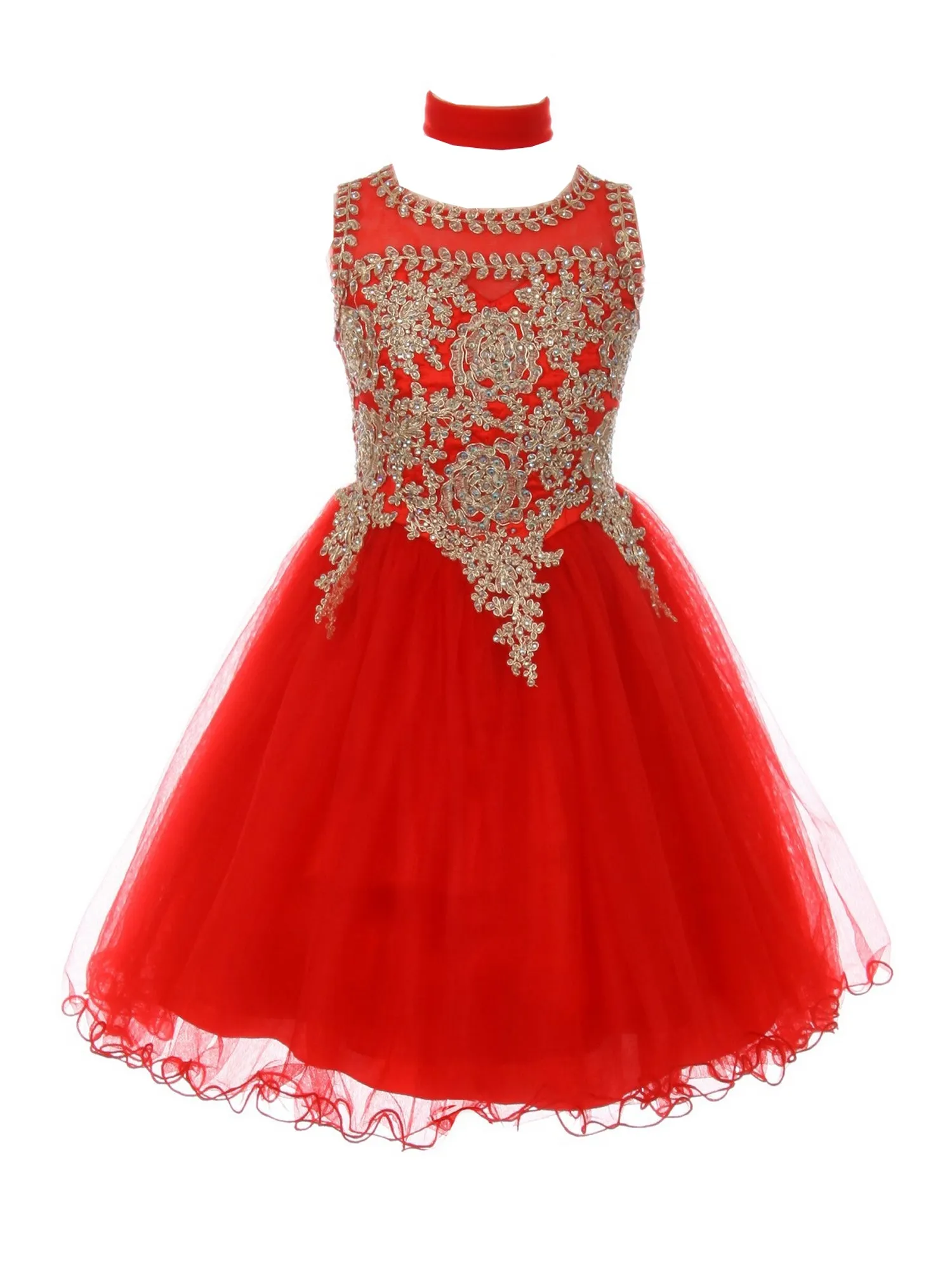 Girls Multi Color Gold Trim Wire Tulle Flower Girl Junior Bridesmaid Dress 4-18