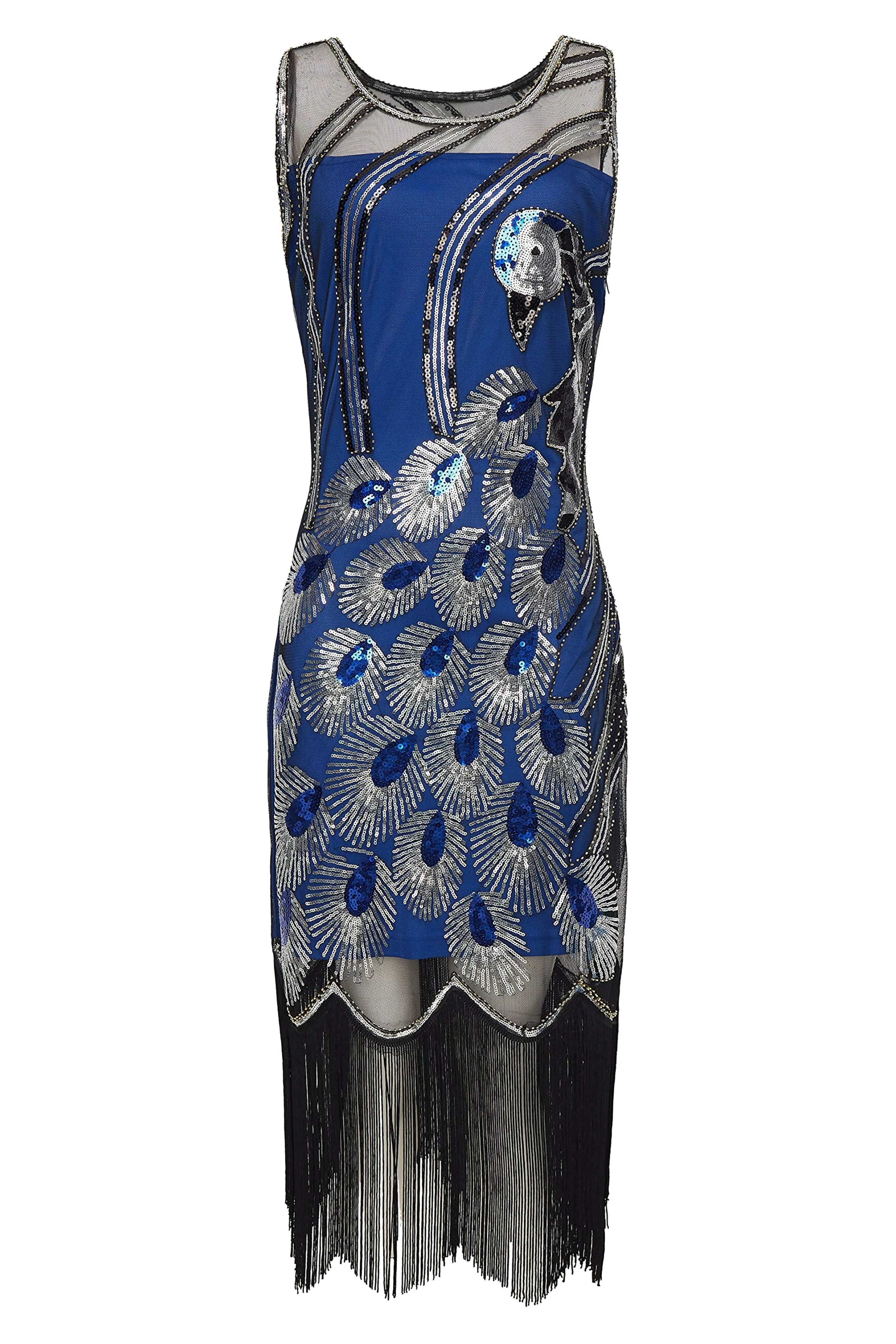 Glitter Sequin Peacock Scoop Neck Dress