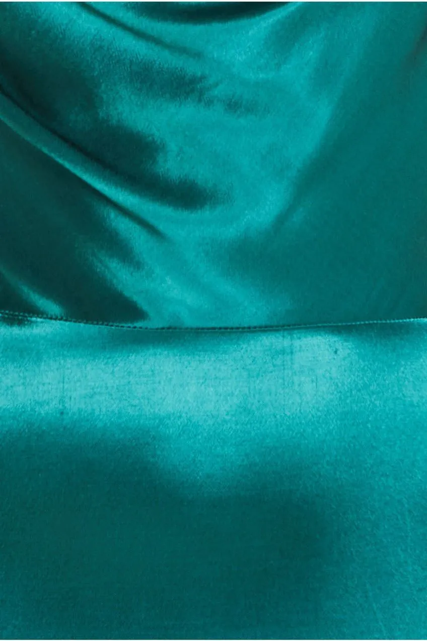Goddiva Satin Viscose Cowl Neck Maxi With Train - Emerald