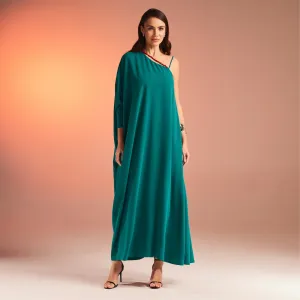 Green One Shoulder Long Sleeve Crepe Dress