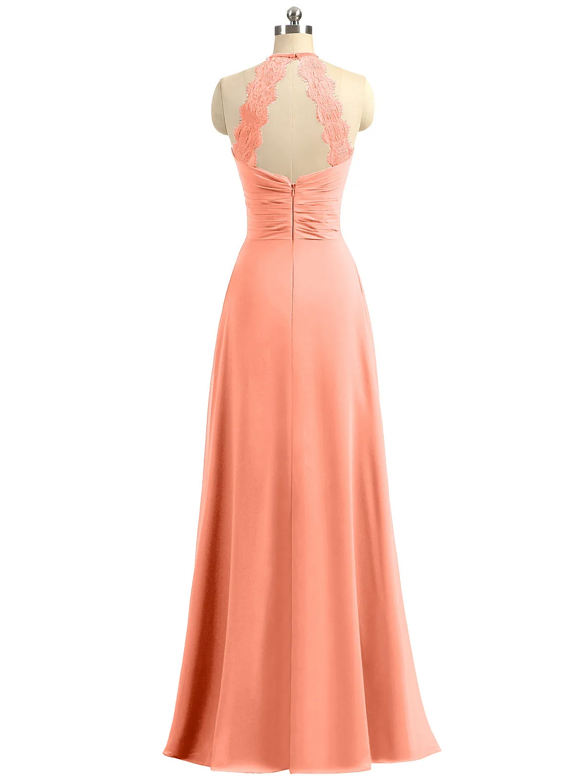 Halter Chiffon Long Gown With Lace Strap Sunset