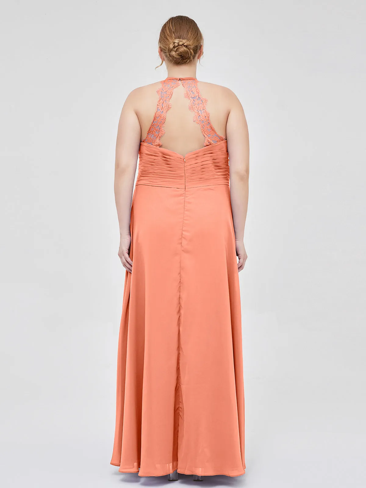 Halter Chiffon Long Gown With Lace Strap Sunset