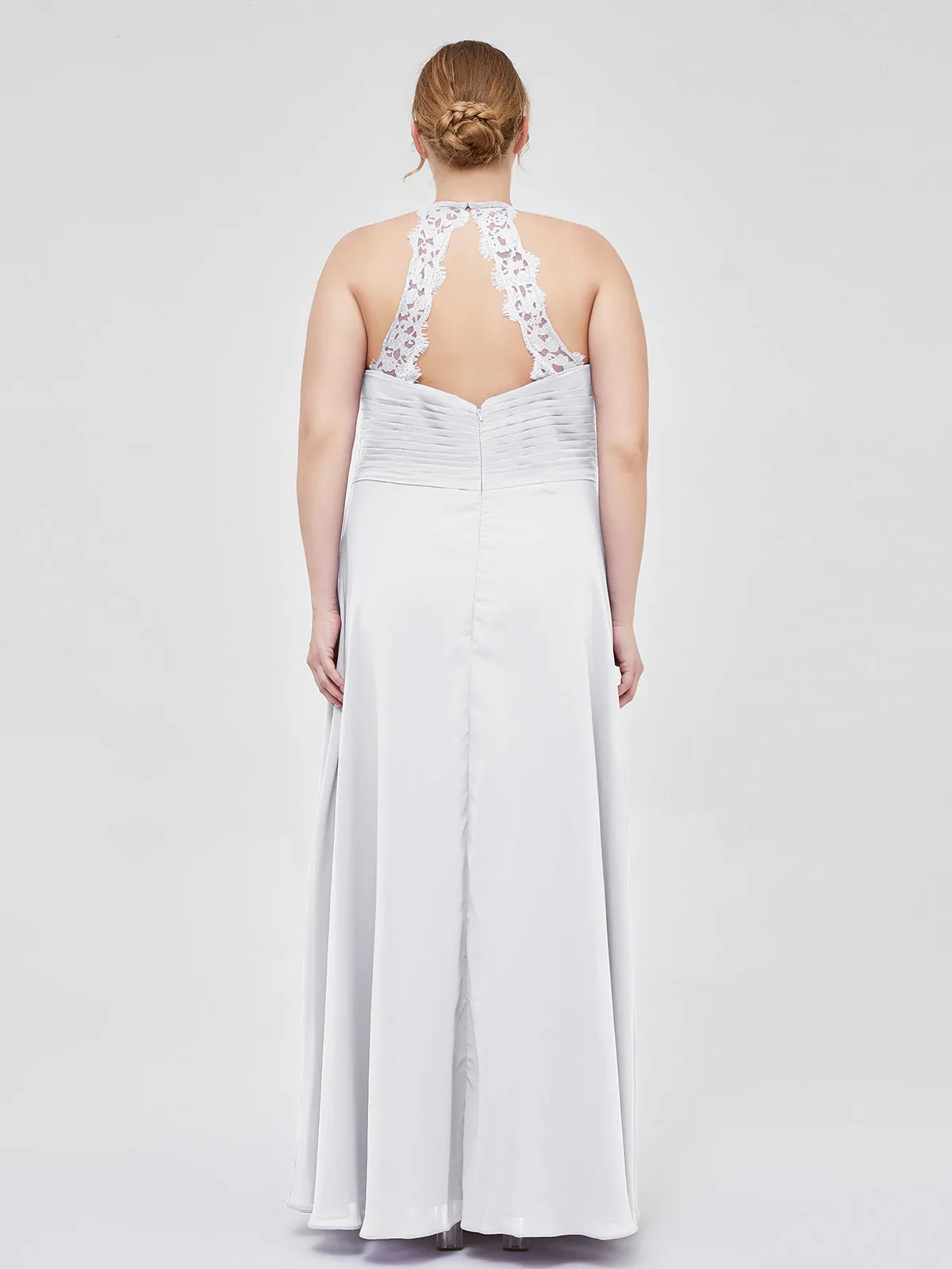 Halter Chiffon Long Gown With Lace Strap White