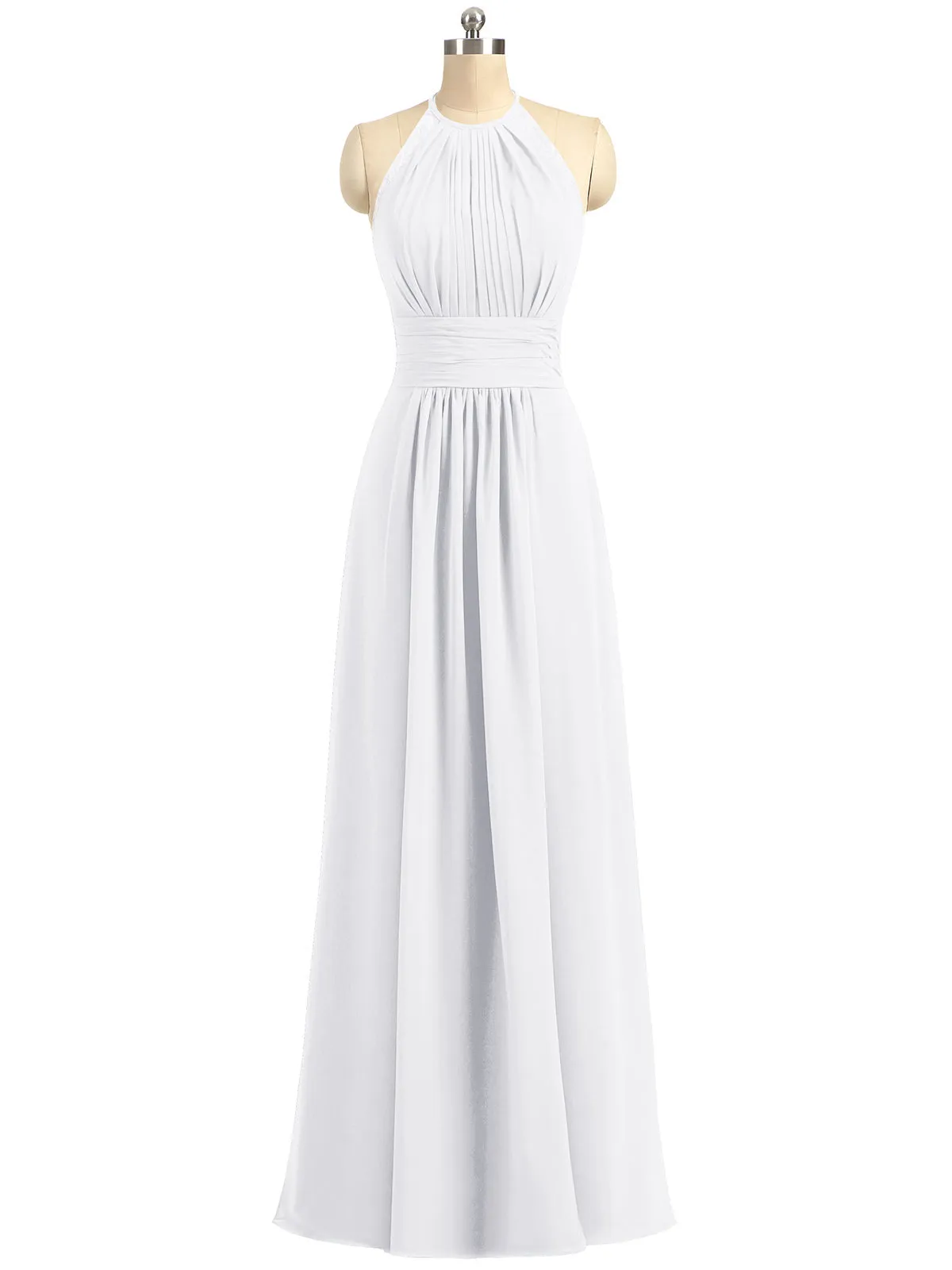 Halter Chiffon Long Gown With Lace Strap White