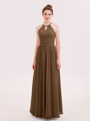 Halter Long Chiffon Dress of Bridesmaids Brown Plus Size