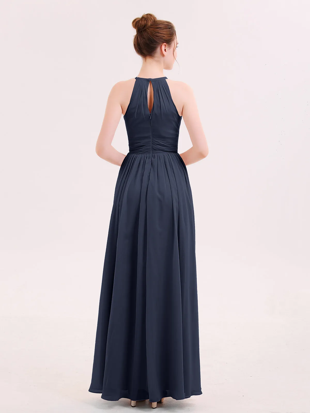 Halter Long Chiffon Dress of Bridesmaids Dark Navy Plus Size