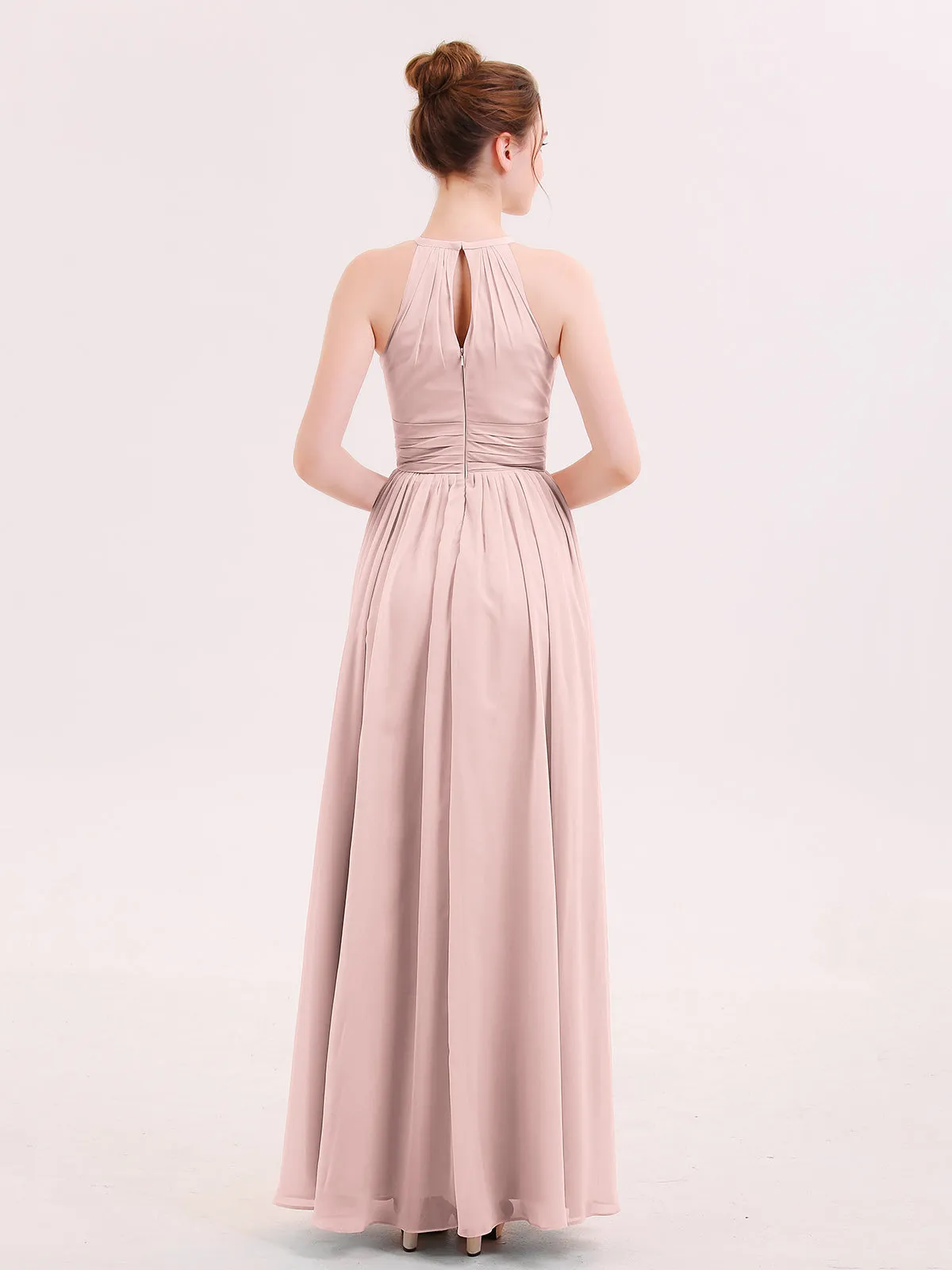 Halter Long Chiffon Dress of Bridesmaids Dusty Rose Plus Size