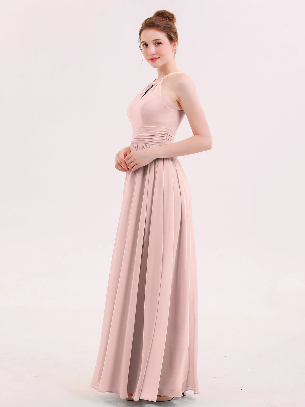 Halter Long Chiffon Dress of Bridesmaids Dusty Rose Plus Size