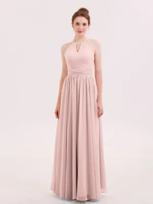 Halter Long Chiffon Dress of Bridesmaids Dusty Rose Plus Size