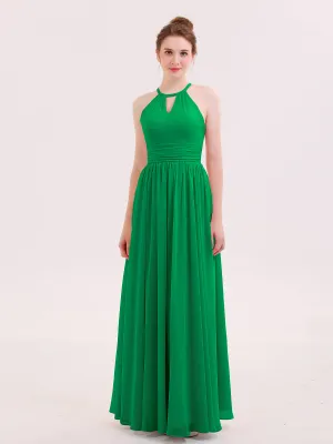 Halter Long Chiffon Dress of Bridesmaids Emerald