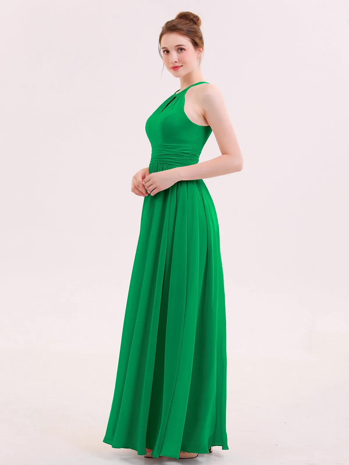 Halter Long Chiffon Dress of Bridesmaids Emerald