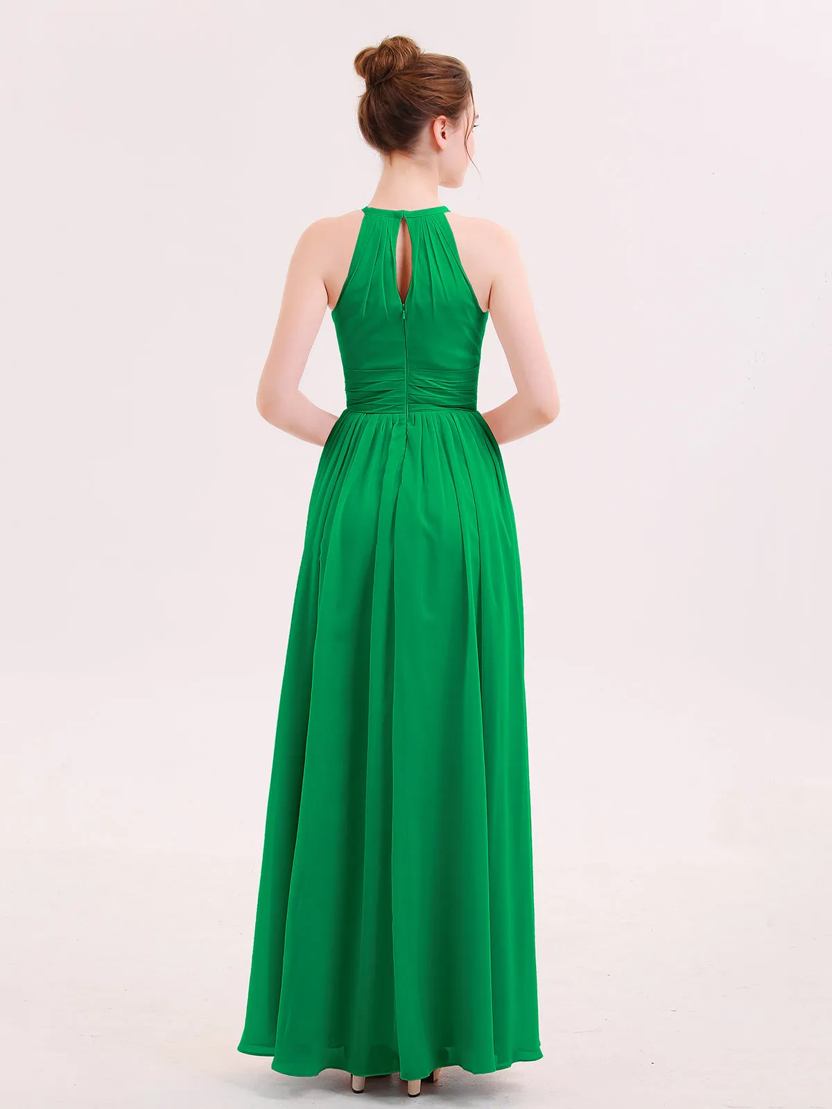 Halter Long Chiffon Dress of Bridesmaids Emerald