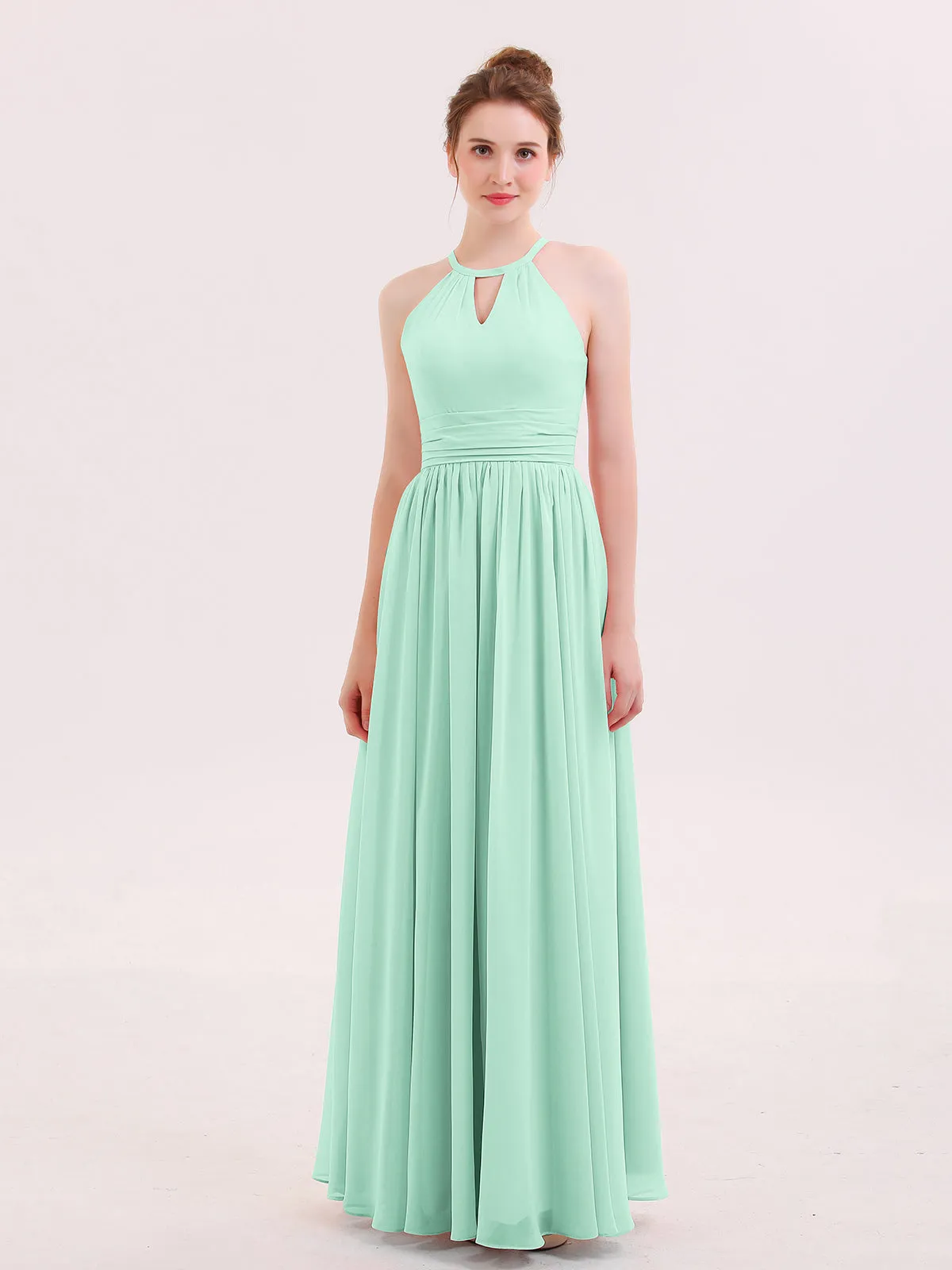 Halter Long Chiffon Dress of Bridesmaids Mint Green