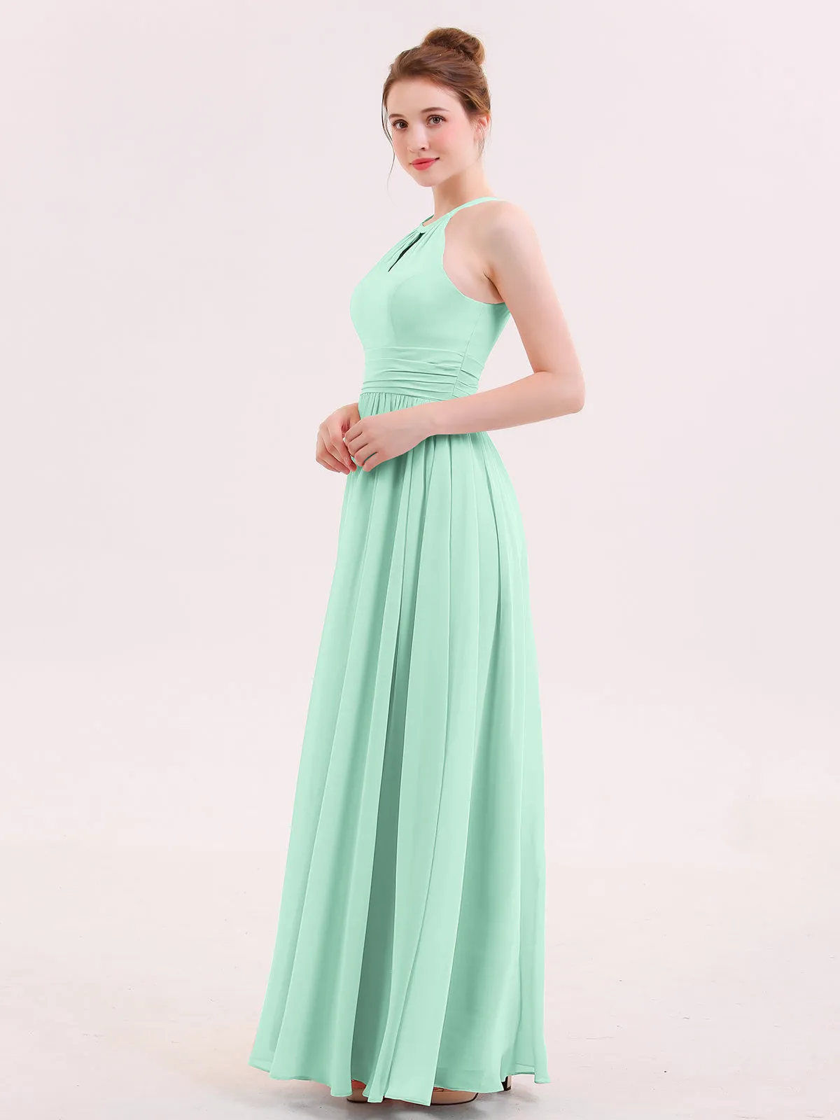 Halter Long Chiffon Dress of Bridesmaids Mint Green