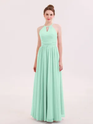 Halter Long Chiffon Dress of Bridesmaids Mint Green