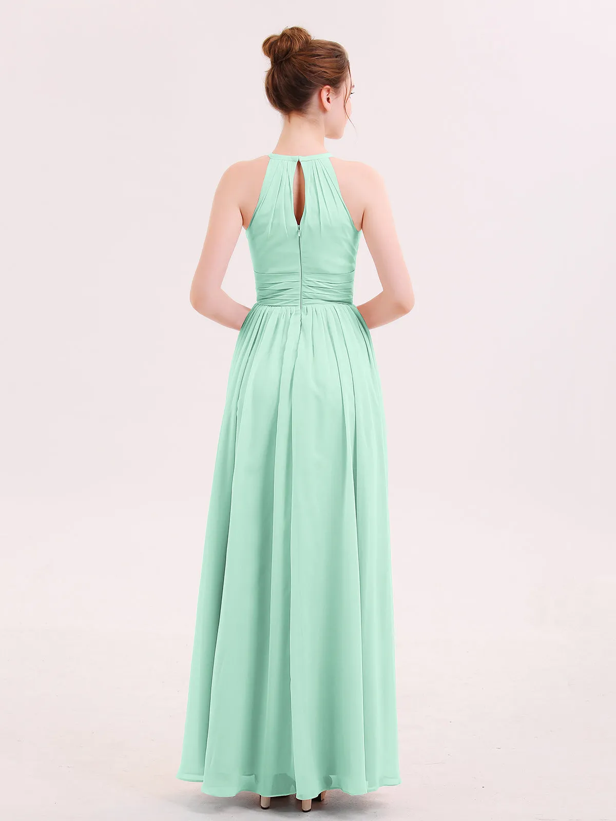 Halter Long Chiffon Dress of Bridesmaids Mint Green