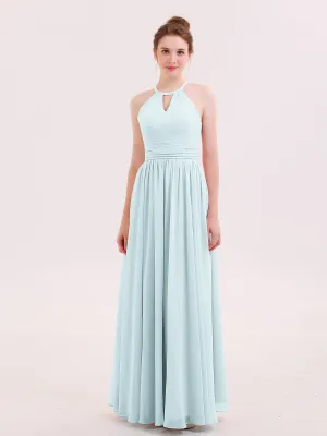 Halter Long Chiffon Dress of Bridesmaids Mist Plus Size
