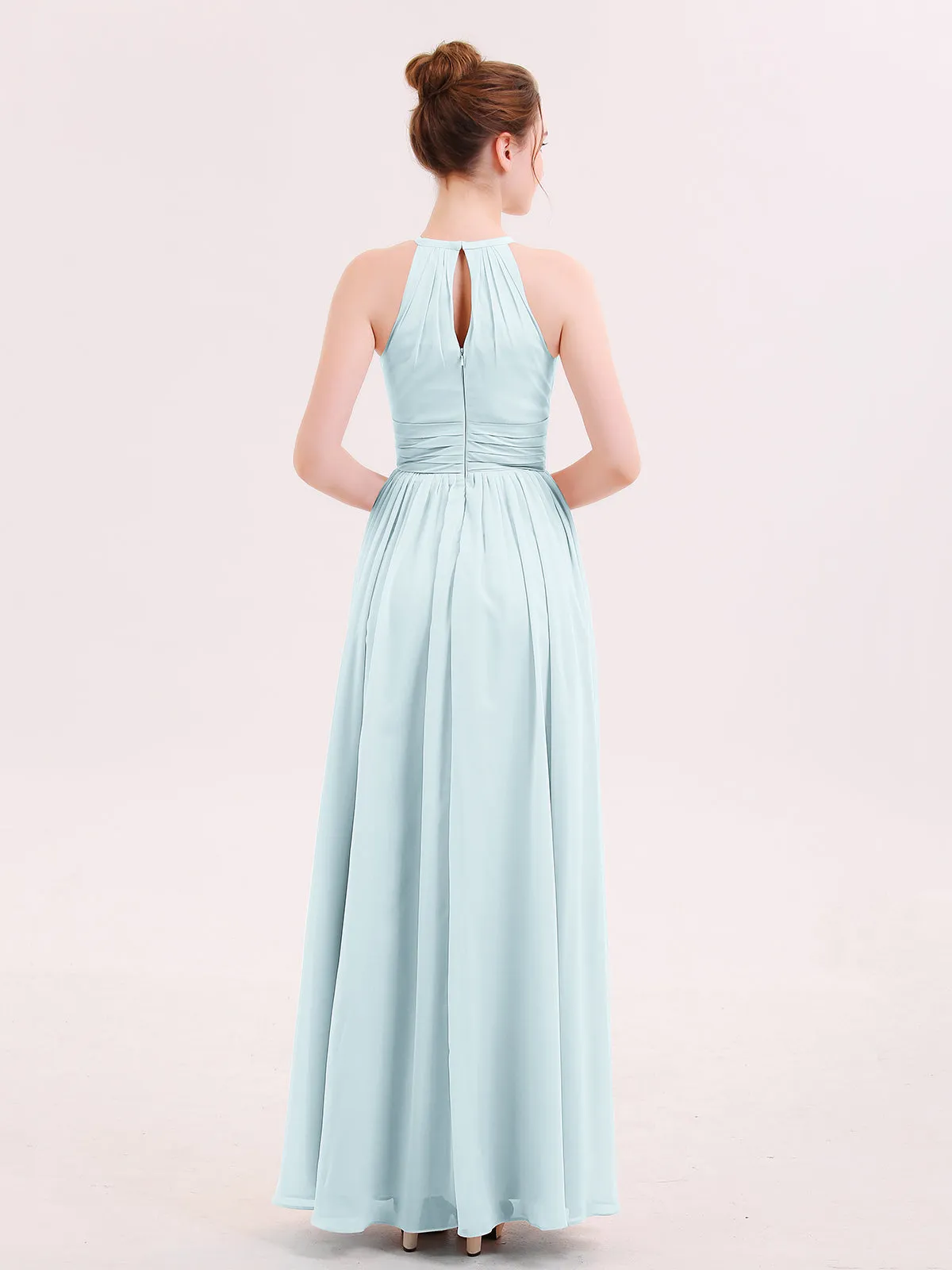 Halter Long Chiffon Dress of Bridesmaids Mist