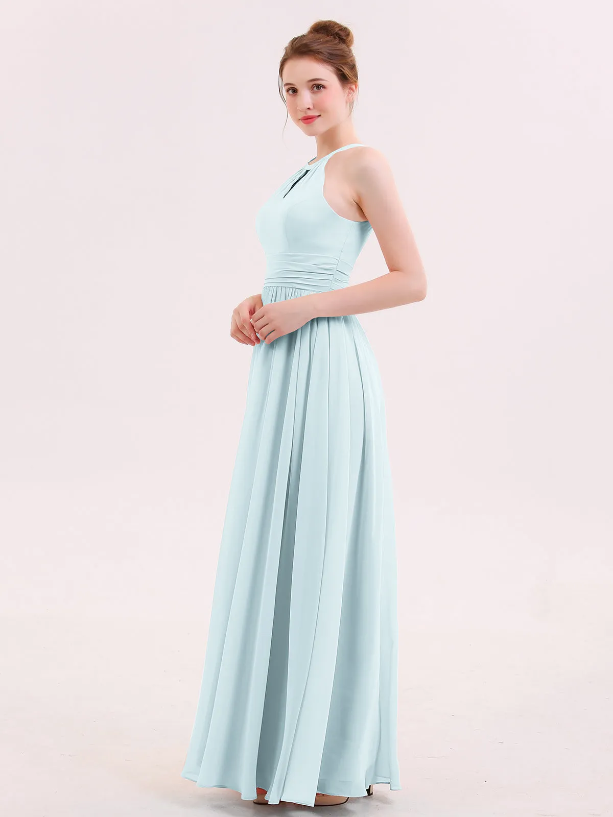 Halter Long Chiffon Dress of Bridesmaids Mist