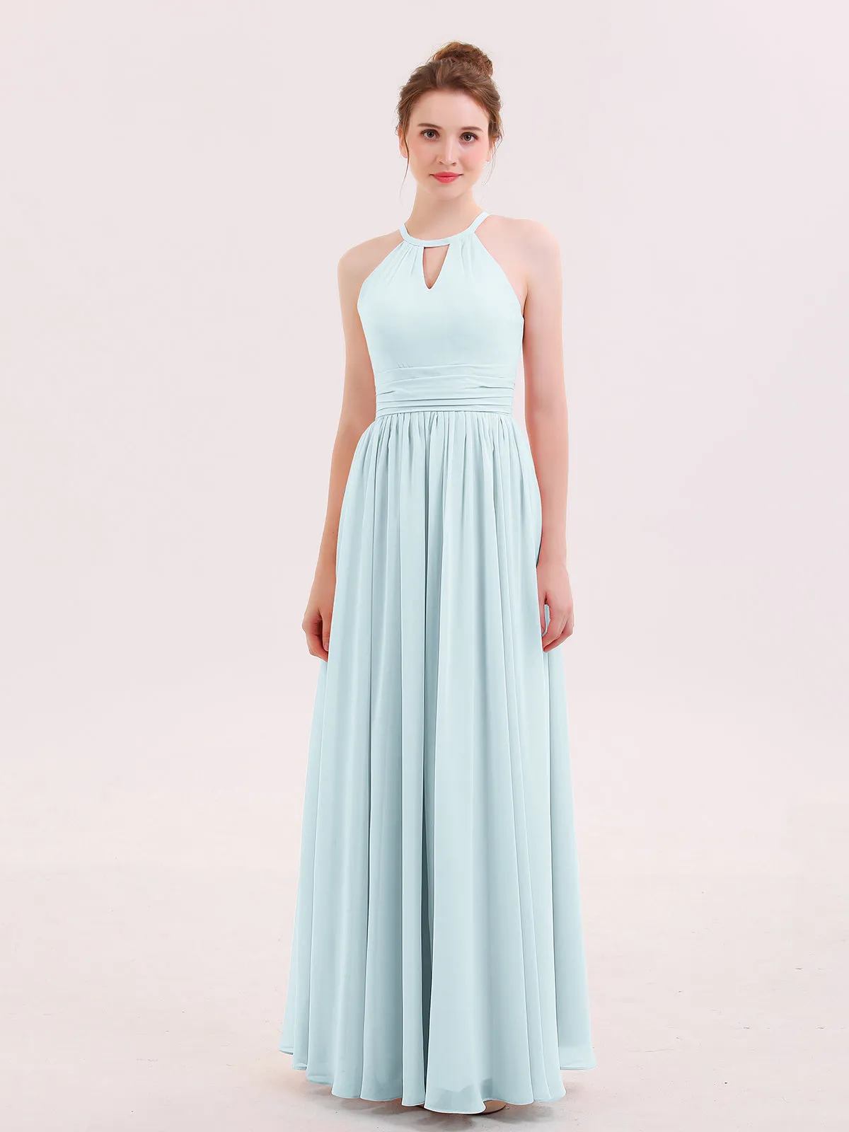 Halter Long Chiffon Dress of Bridesmaids Mist