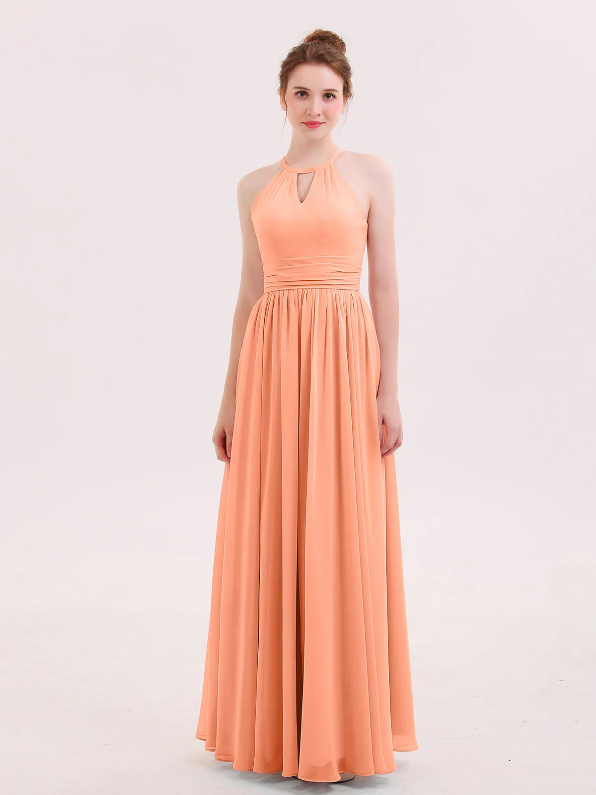 Halter Long Chiffon Dress of Bridesmaids Papaya