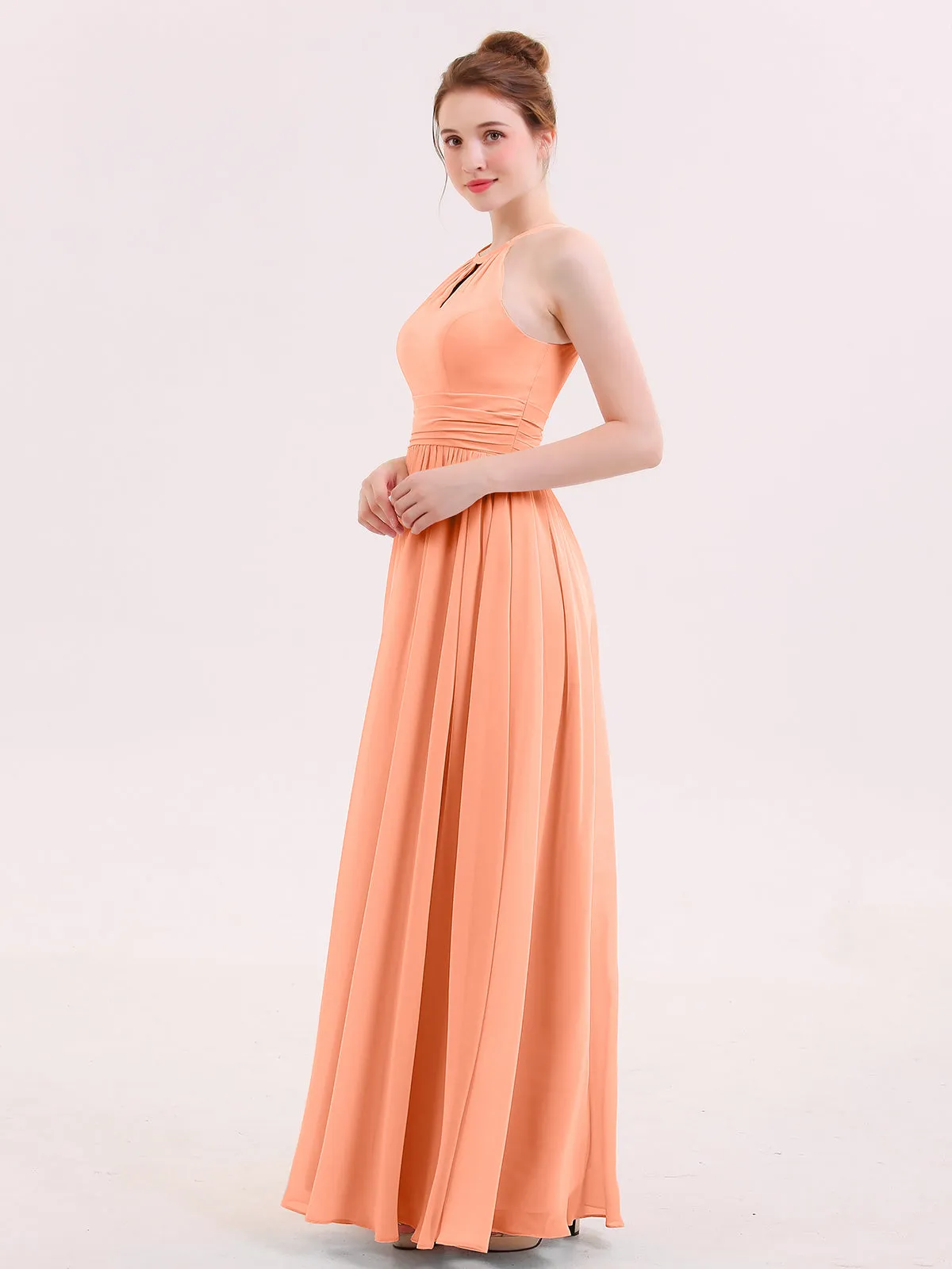 Halter Long Chiffon Dress of Bridesmaids Papaya