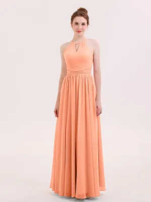 Halter Long Chiffon Dress of Bridesmaids Papaya